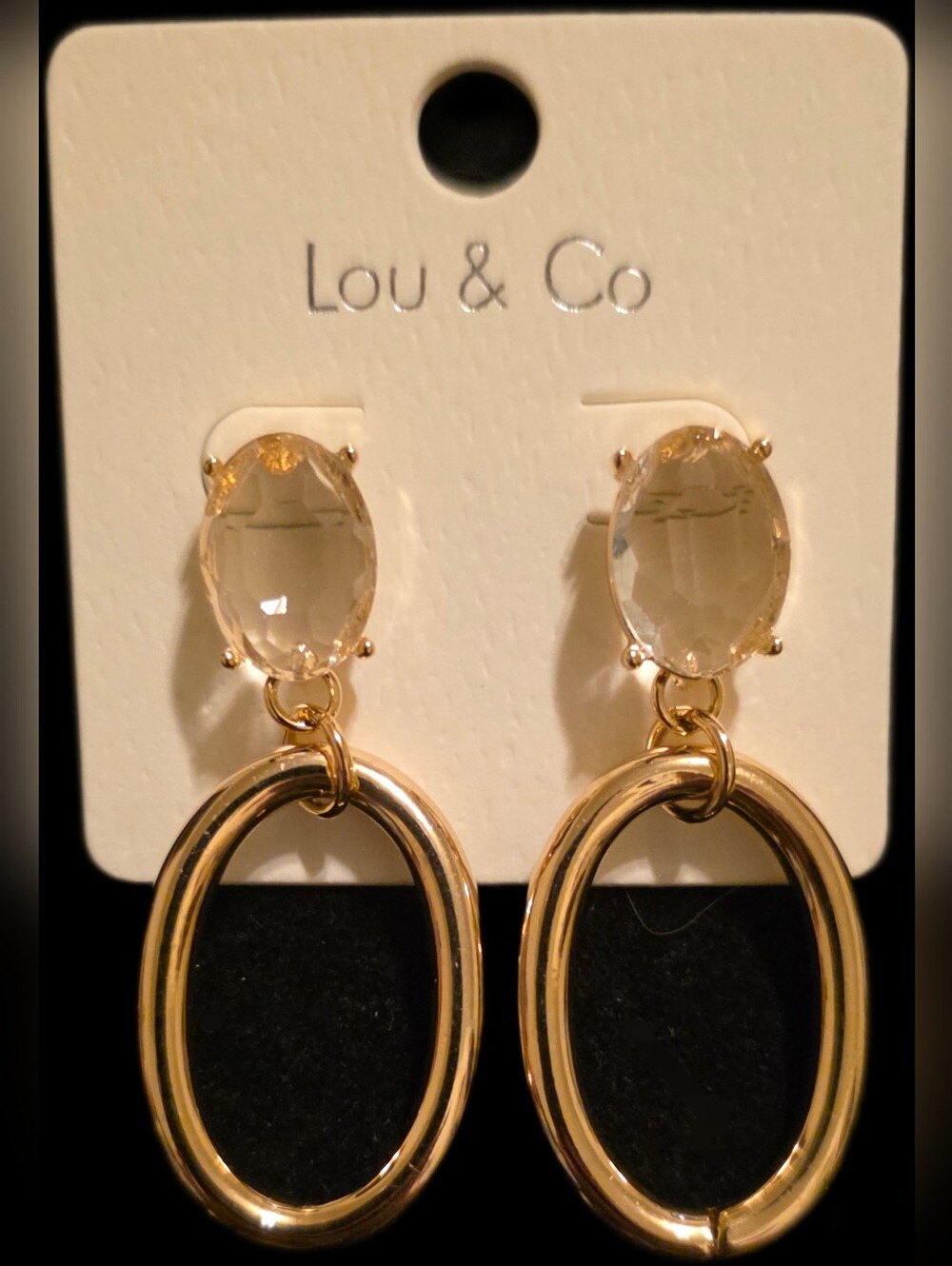 Oval Drop Earrings w/Crystal Studs